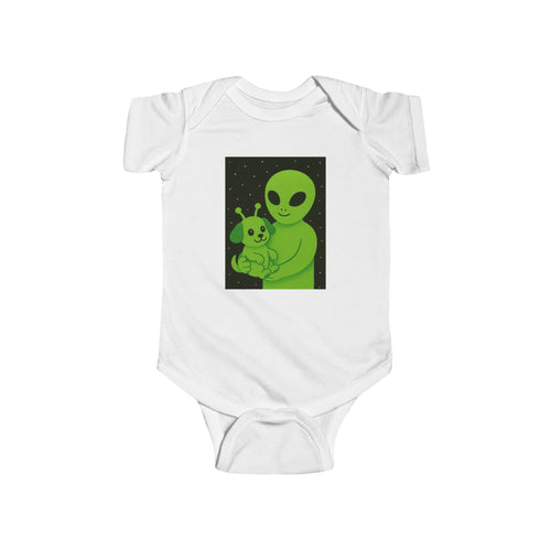 Alien Baby Bodysuit - Cute Green Alien Holding Puppy Infant Onesie